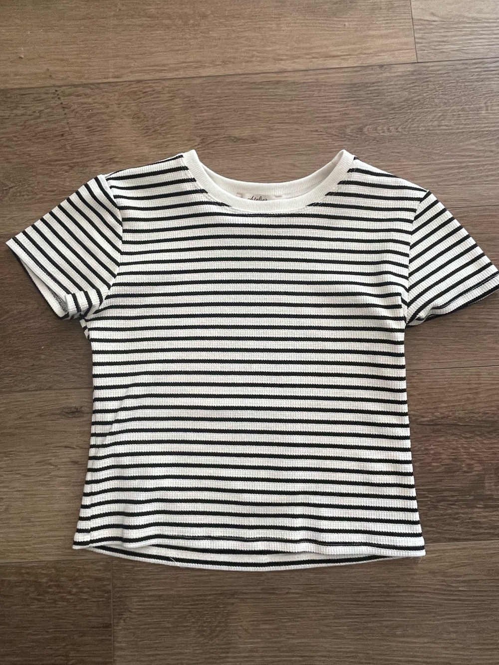 Cropped Black & White Striped Short Sleeve Top
